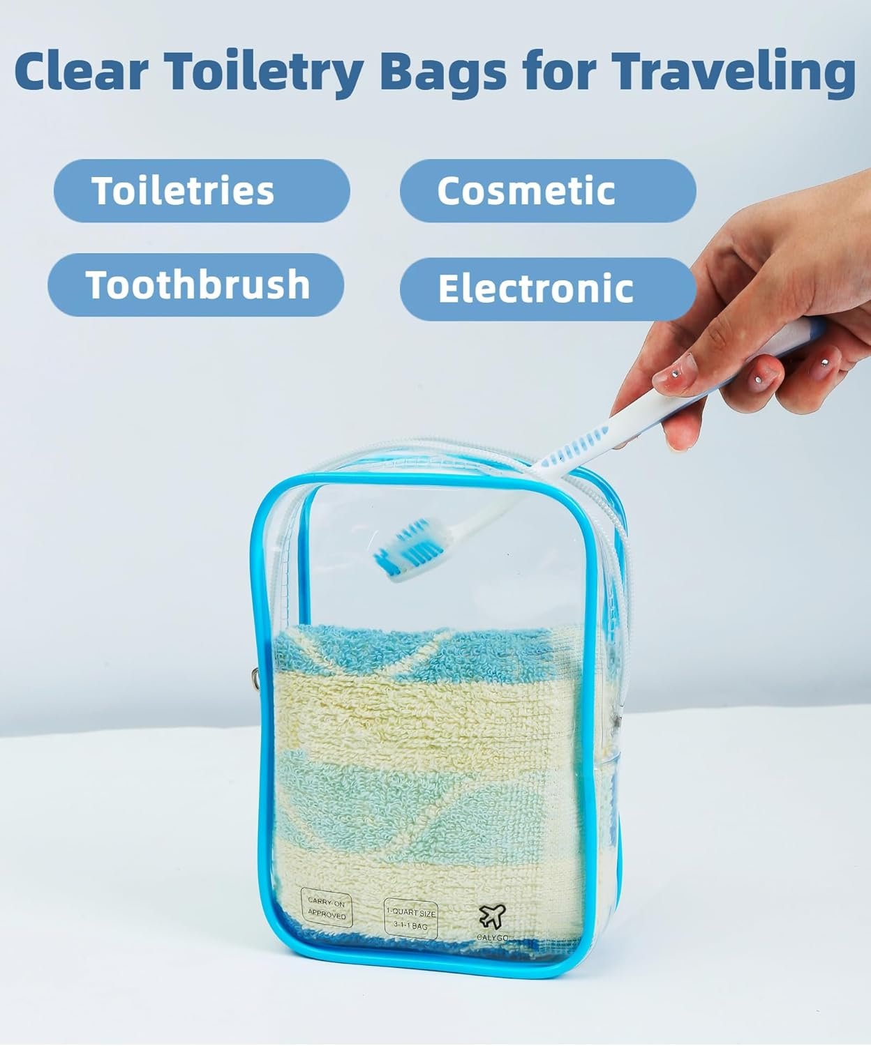 2 Pack TSA Approved Toiletry Bag, Airplane Travel Essentials for Long Flight Flying European International Must Haves Small Quart Size Makeup Zipper Pouch for Women Men Toiletries Liquids Clear