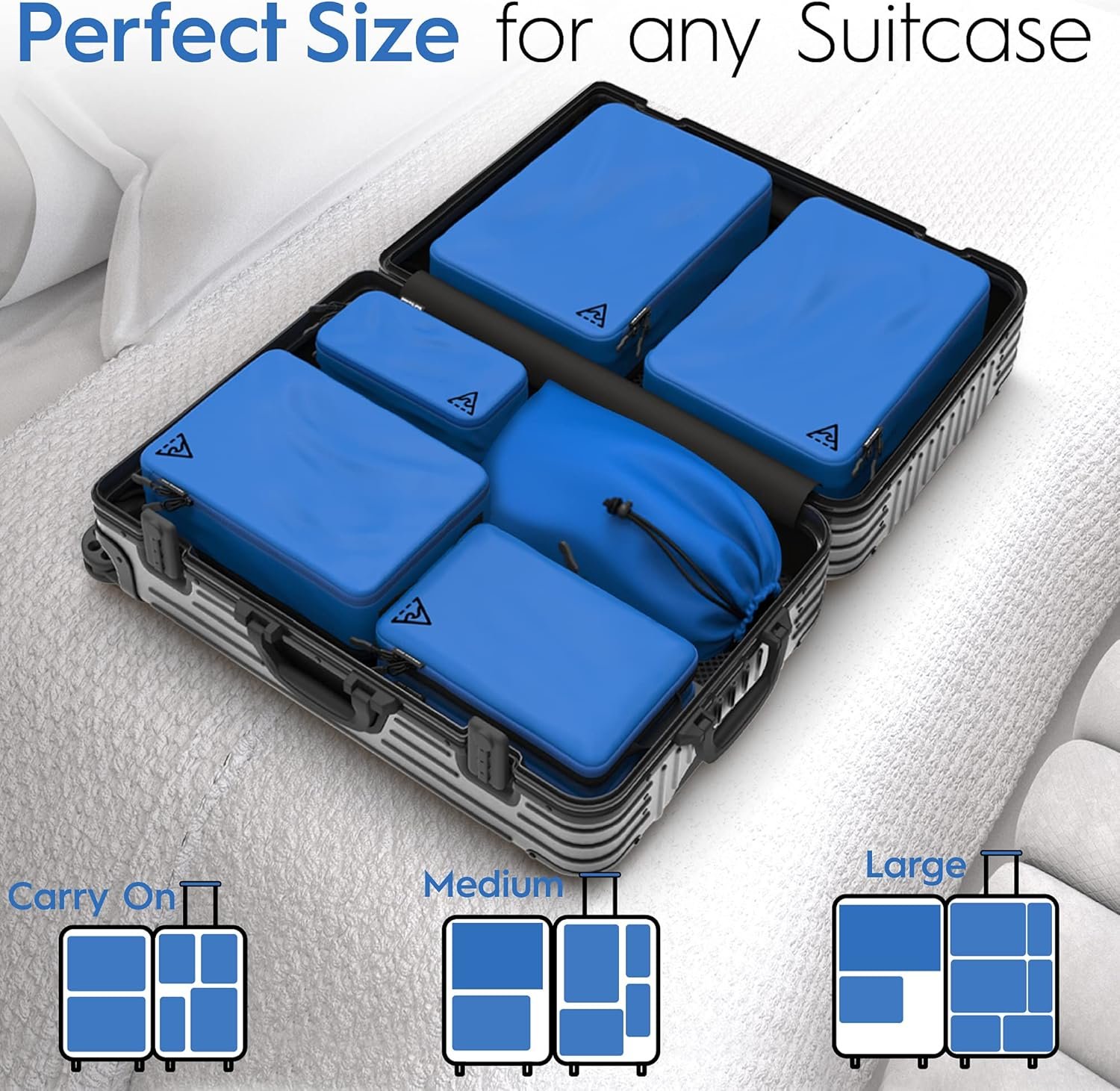8 Set/4 Set Deluxe Compression Packing Cubes Travel - Maximize Space In Luggage With Patented HybridMax Double Capacity Design, Luxury Compressible Packing Cubes For Travel, Large, Small,  Medium