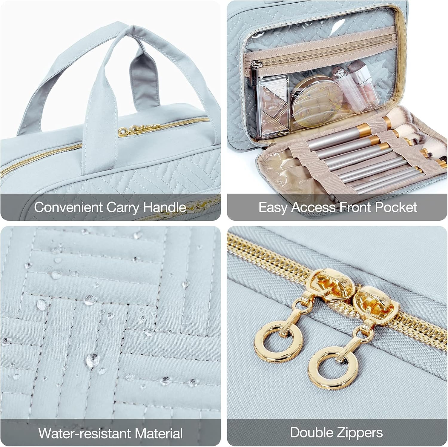 BAGSMART Toiletry Bag Hanging Travel Makeup Organizer with TSA Approved Transparent Cosmetic Bag Makeup Bag for Full Sized Toiletries, Medium-Blue