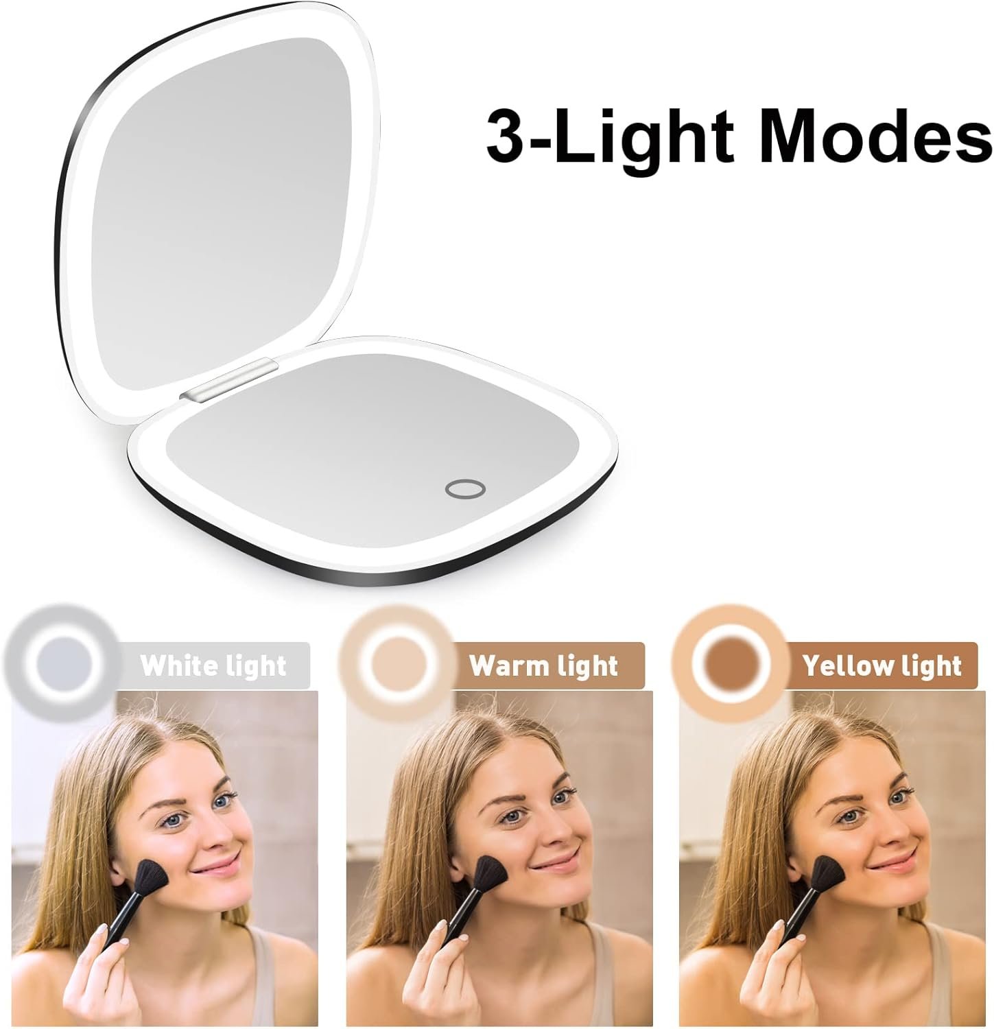 deweisn Compact Mirror, Lighted Travel Makeup Mirror with 1X/10X Magnifying Double Sided Dimmable Portable Pocket for Handbag and Pocket, USB Charging(White)