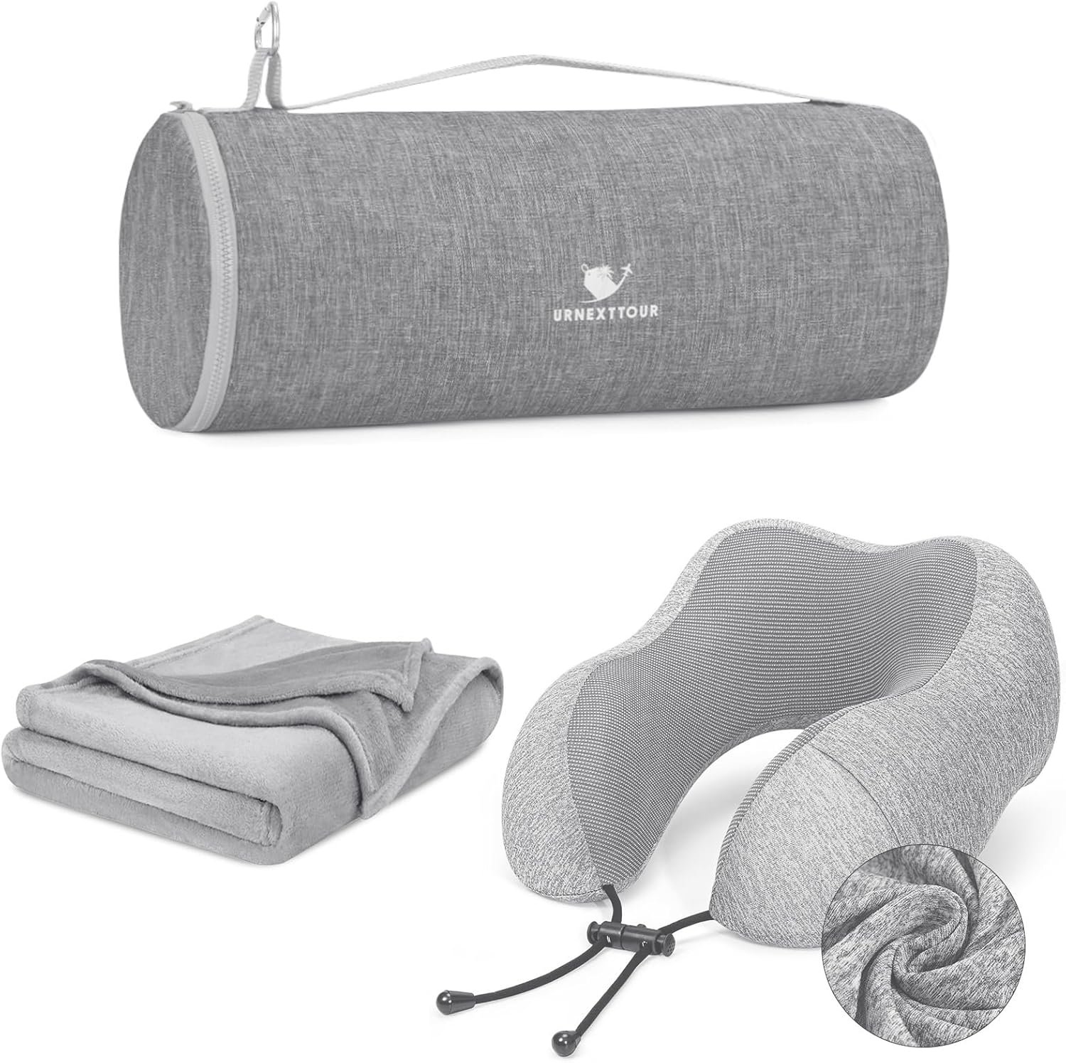 Neck Pillow and Blanket Set Travel Pillows Travel Essentials for Airplane Grey