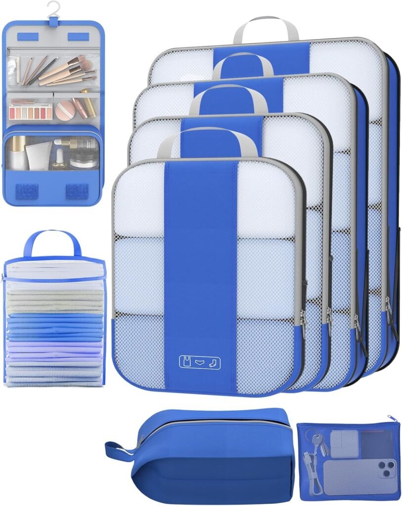 10 Set Compression Packing Cubes for Travel Essentials,Compressible Expandable Packing Cubes for Suitcase,OlarHike Luggage Organizer Bags for Travel,Handy Helper for Organizing Clothes(Black)