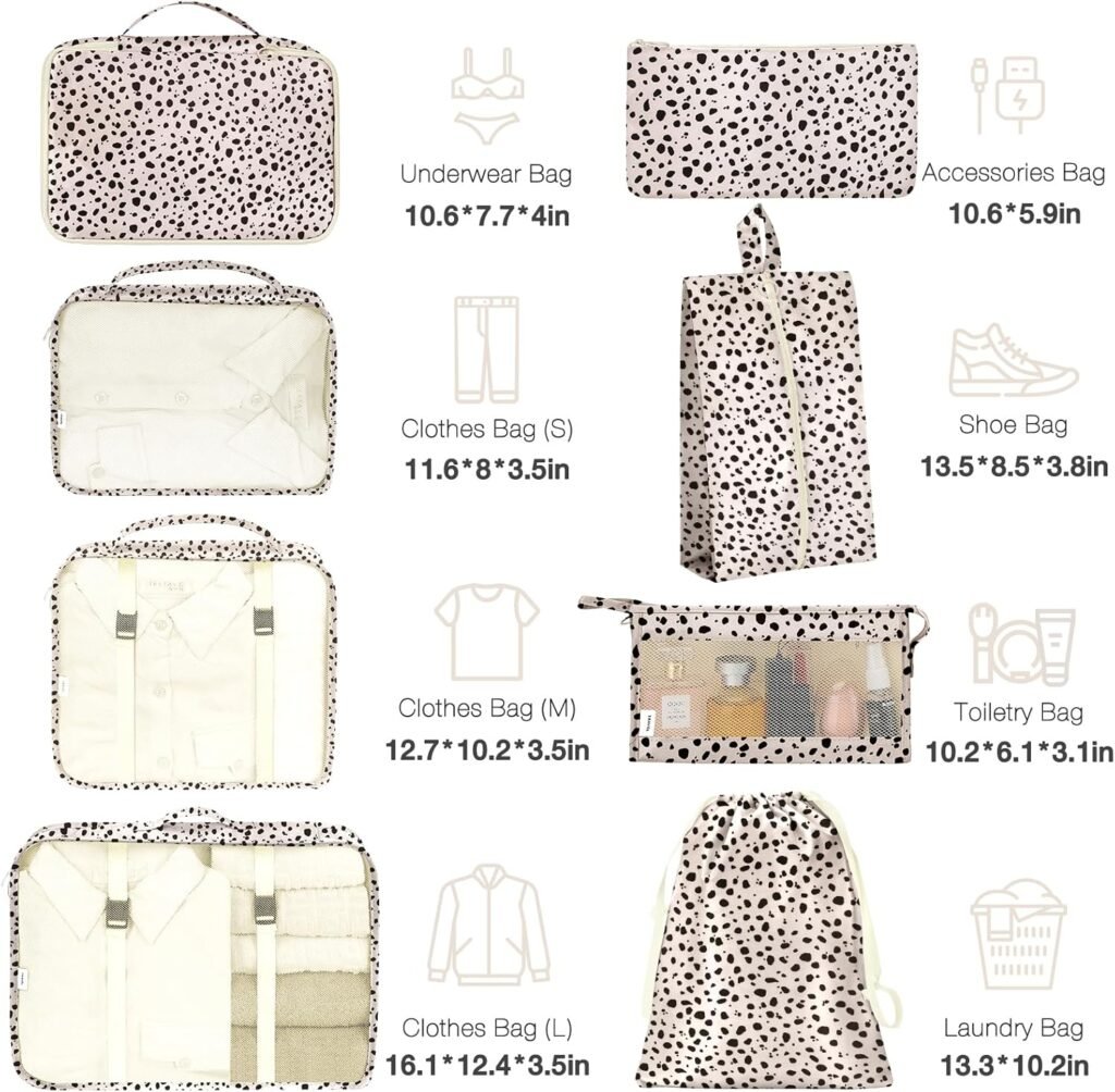 8 Set Packing Cubes for Suitcases, Packing Cube with Shoe, Cosmetics, Clothing, and Accessories Bags Packing Cubes for Travel Luggage Organizer(Leopard)