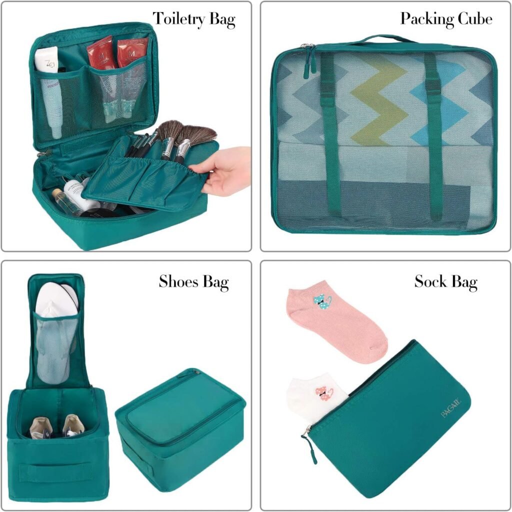 BAGAIL 8 Set Packing Cubes Luggage Packing Organizers for Travel Accessories-Aqua Color