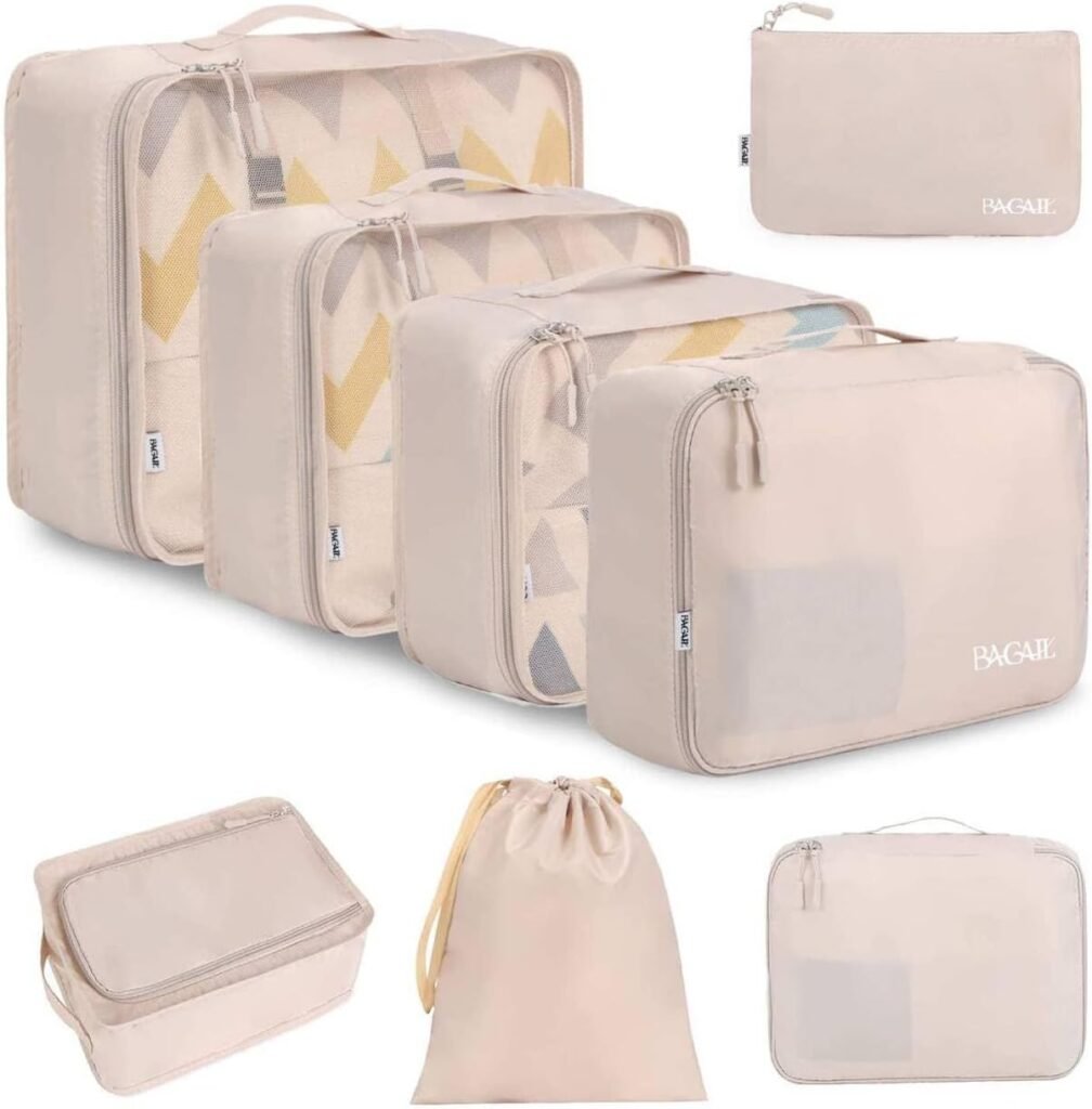 BAGAIL 8 Set Packing Cubes Luggage Packing Organizers for Travel Accessories-Cream BAGAIL 8 Set Packing Cubes Luggage Packing Organizers for Travel Accessories-Cream