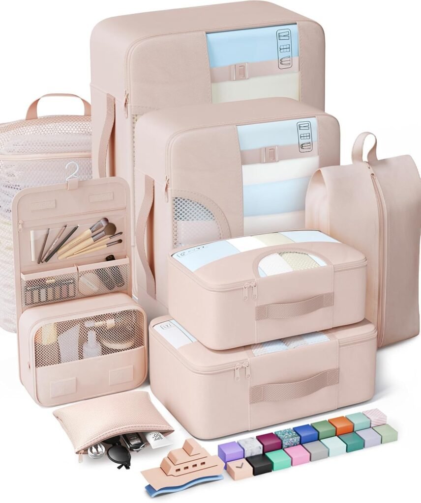 Veken 8 Set Packing Cubes, Cruise Ship Travel Essentials Accessories for Beach Vacation, Personalized Gifts for Women Mom Her, Suitcase Organizer Bags for Luggage with Hanging Toiletry Bag