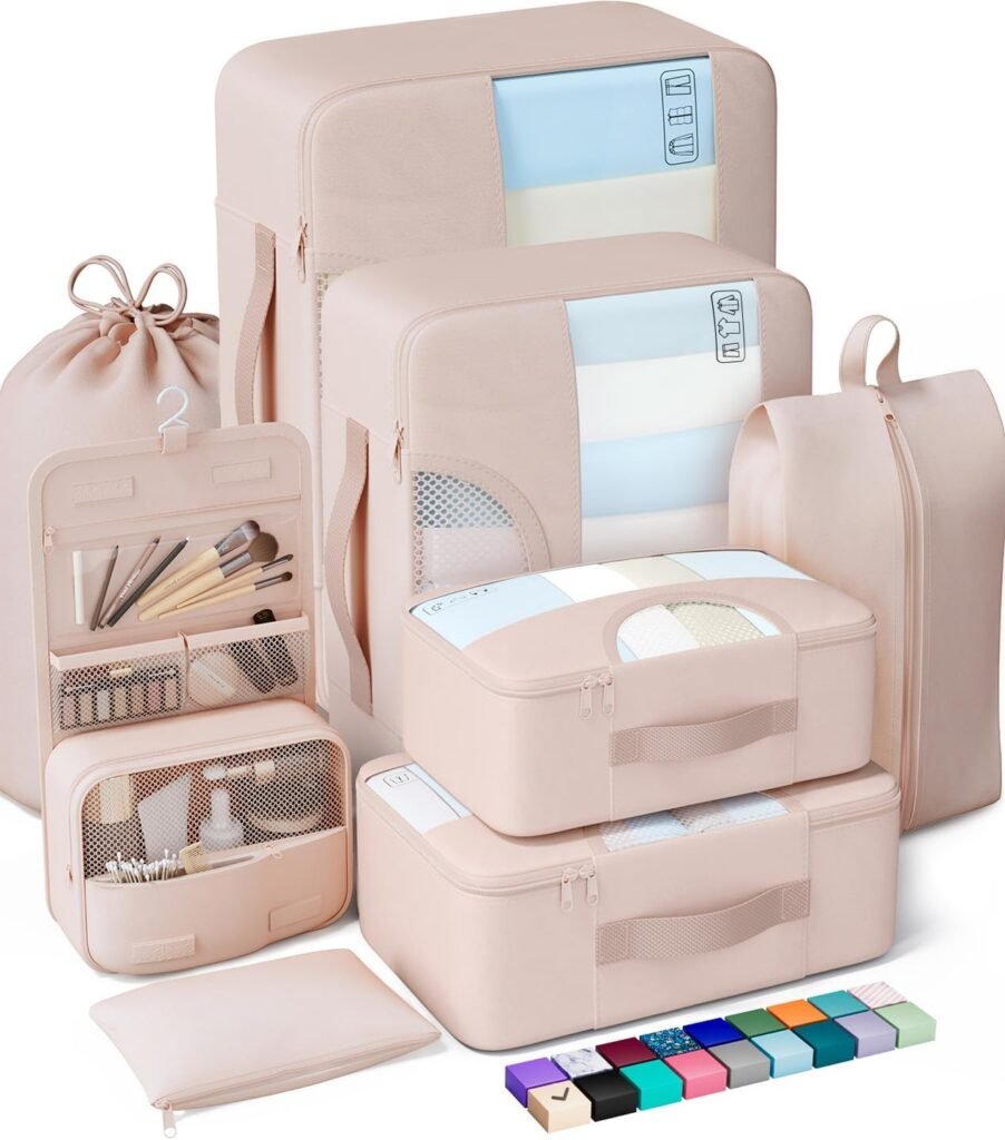 Veken 8 Set Packing Cubes, Cruise Ship Travel Essentials Accessories for Beach Vacation, Personalized Gifts for Women Mom Her, Suitcase Organizer Bags for Luggage with Hanging Toiletry Bag