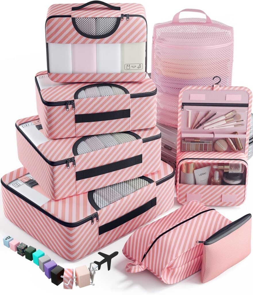 Veken 8 Set Packing Cubes, Cruise Ship Travel Essentials Accessories for Beach Vacation, Personalized Gifts for Women Mom Her, Suitcase Organizer Bags for Luggage with Hanging Toiletry Bag
